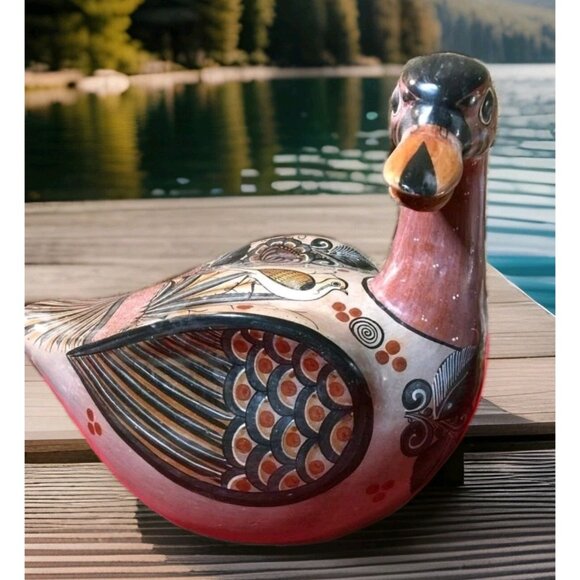 Very Large Hand-Painted 1960s Tonala Mexican Pottery Clay Duck 14.5" X 12" X 9" - Picture 3 of 16
